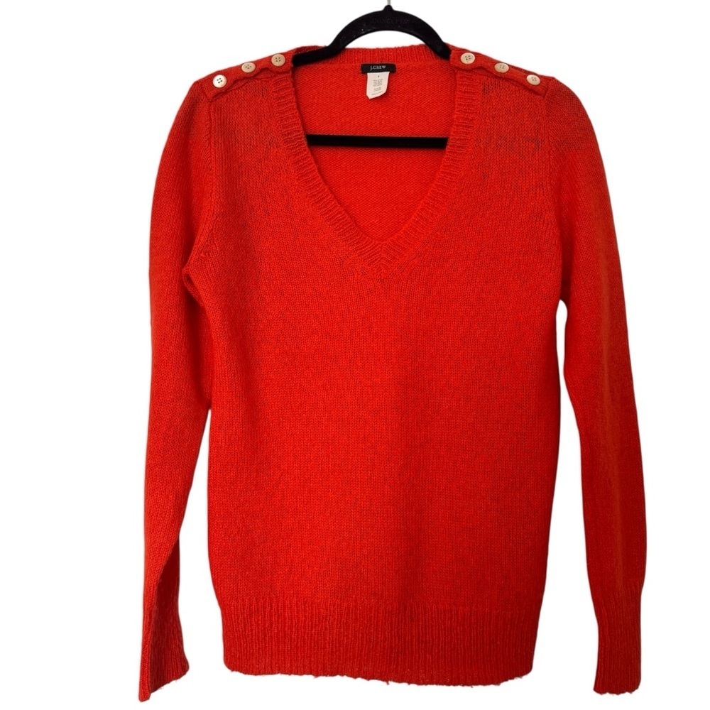 J. Crew Women’s Orange V-Neck Wool Blend Small Sweater with Button Accents